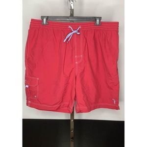 𝅺1xb Caribbean Beach swim shorts trunks red blue small mark on back